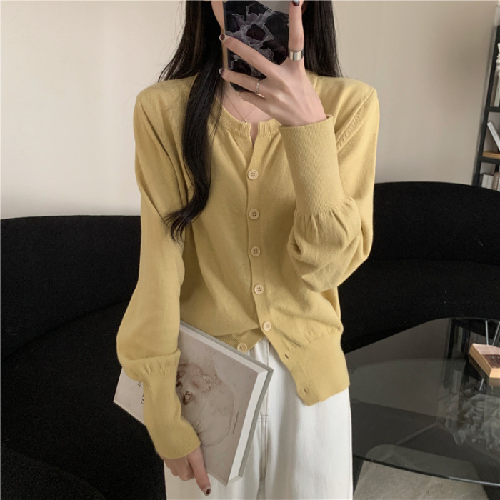 Soft Knit Round Neck Loose Short Cardigan Sweater