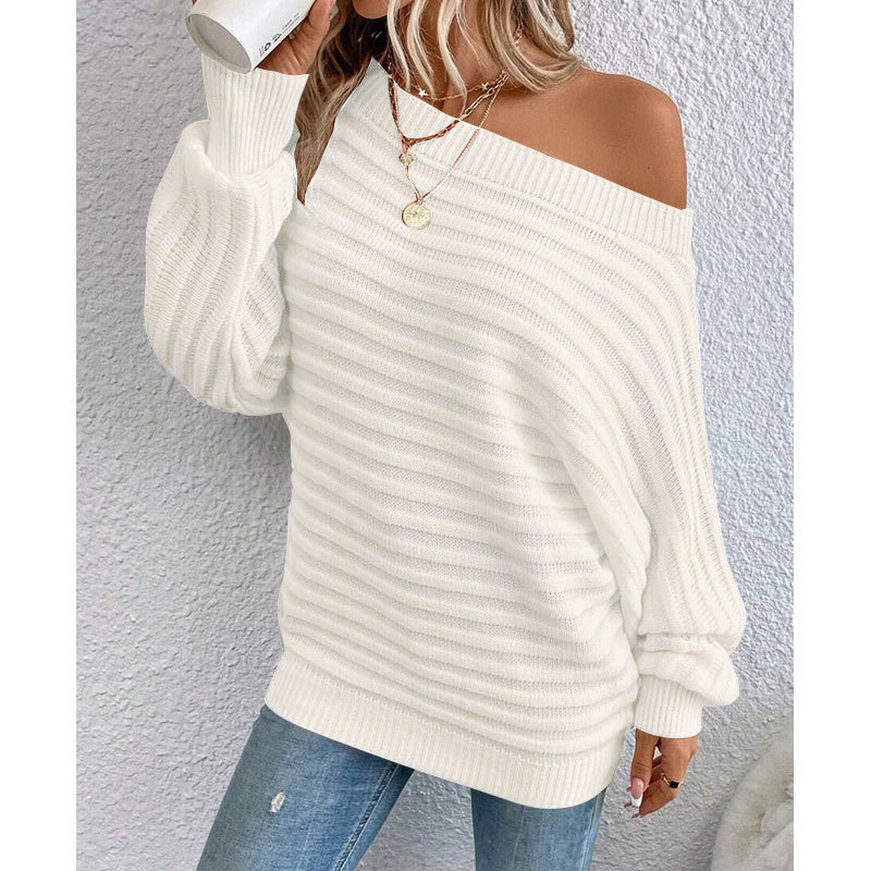 Women's Ribbed Boat Neck Batwing Sleeve Pullover Sweater