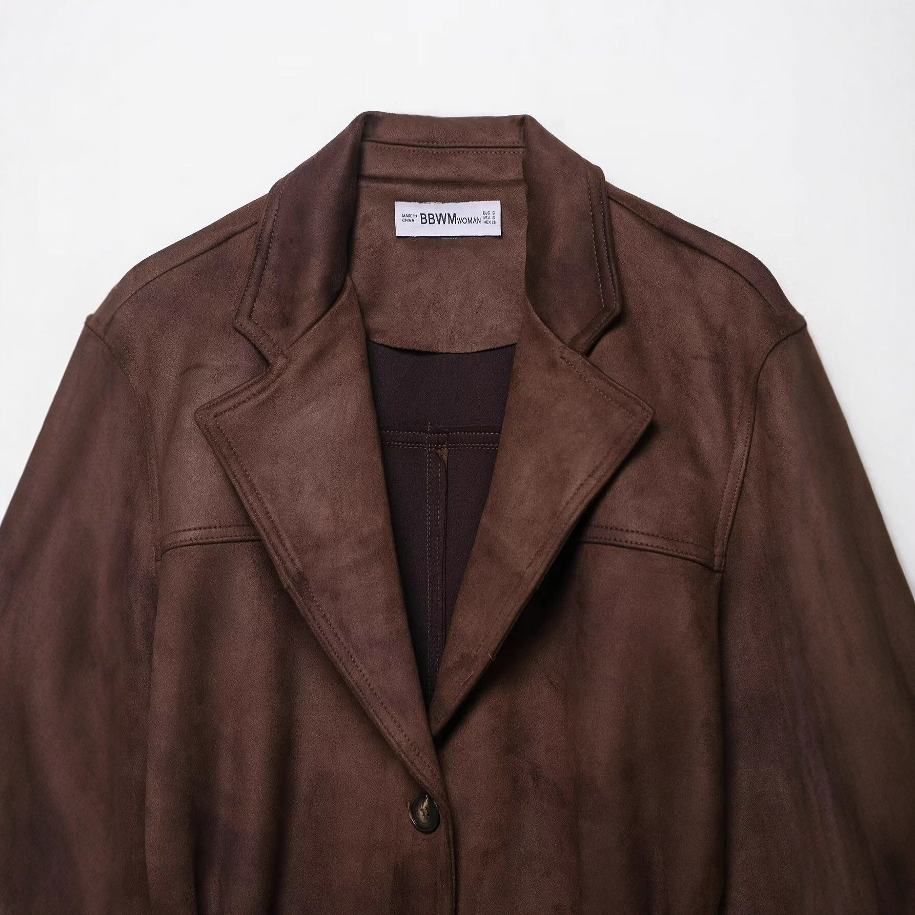 Women's Faux Suede Belted Jacket with Suit Collar