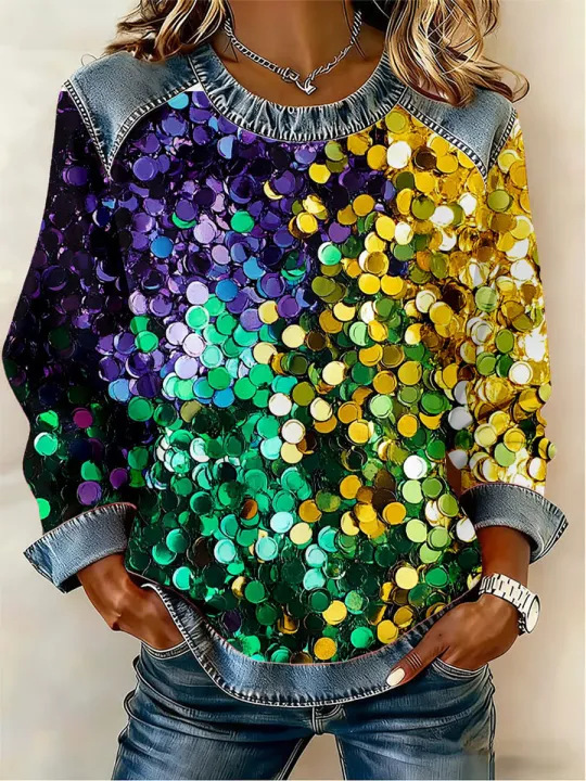 Women's Iris Floral Print Crewneck Sweatshirt