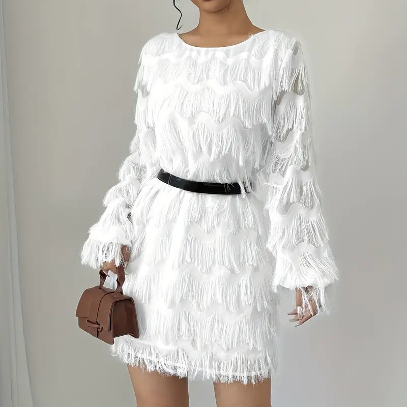 Elegant White Long Sleeve A-Line Party Dress with Lantern Sleeves