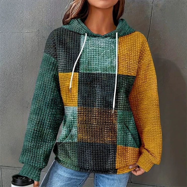 Women's Colorful Waffle Print Casual Hoodie