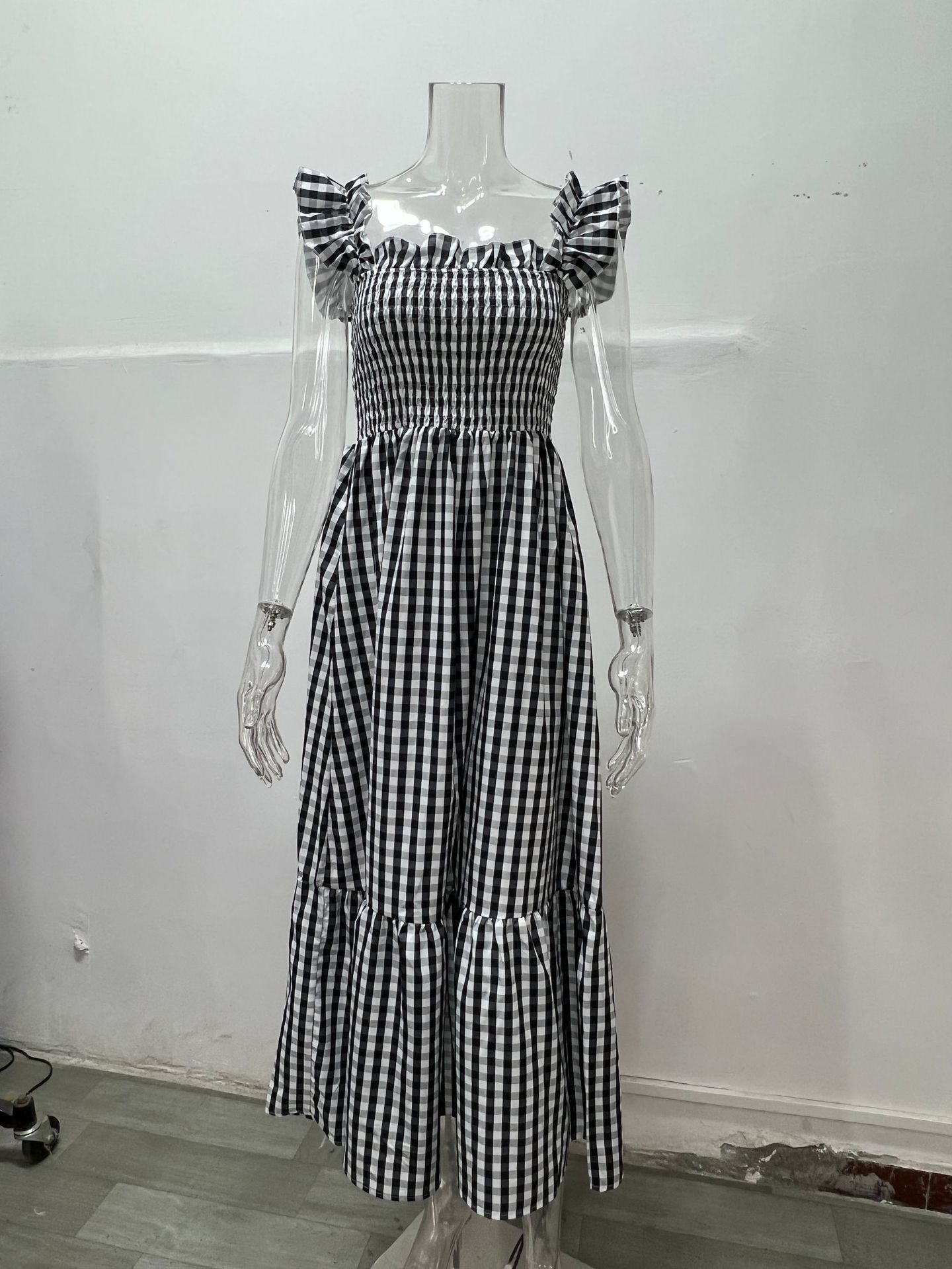 Plaid Patchwork Sleeveless Maxi Dress with Elastic Waist