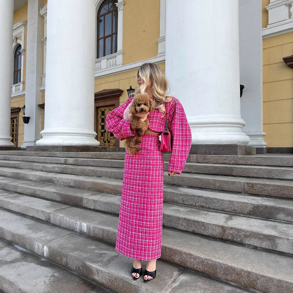 Plaid Structured Skirt Set with Jacket