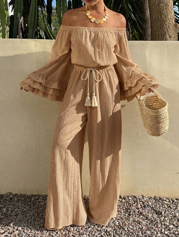 Off-Shoulder Ruffle Two-Piece Vacation Set