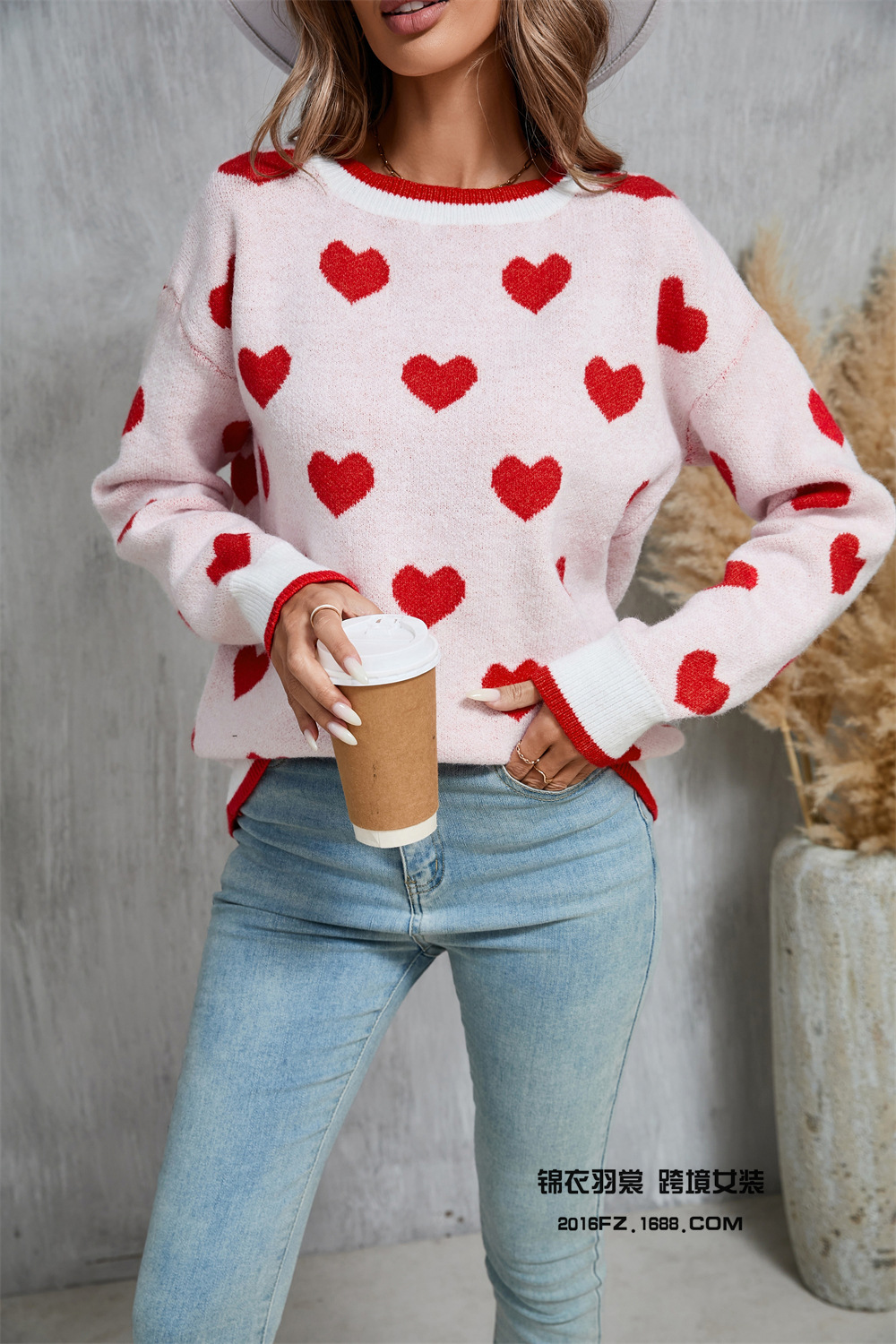 Heart Colorblock Long-Sleeve Knit Sweater