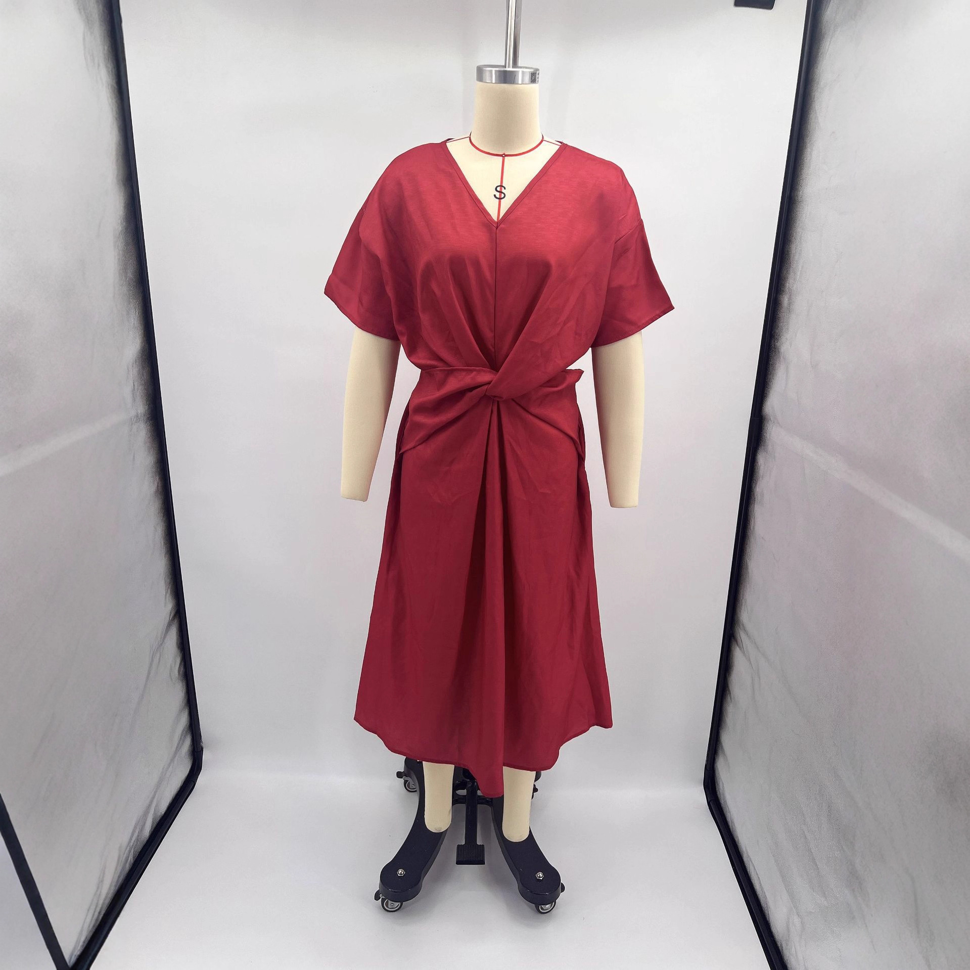 Bohemian Solid Color V-Neck Short Sleeve Long Dress