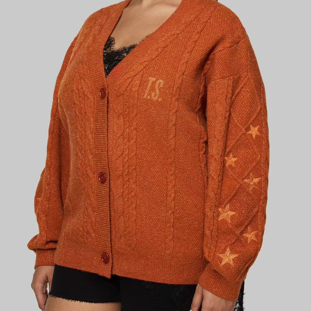 Orange Star Embroidered Cardigan Sweater