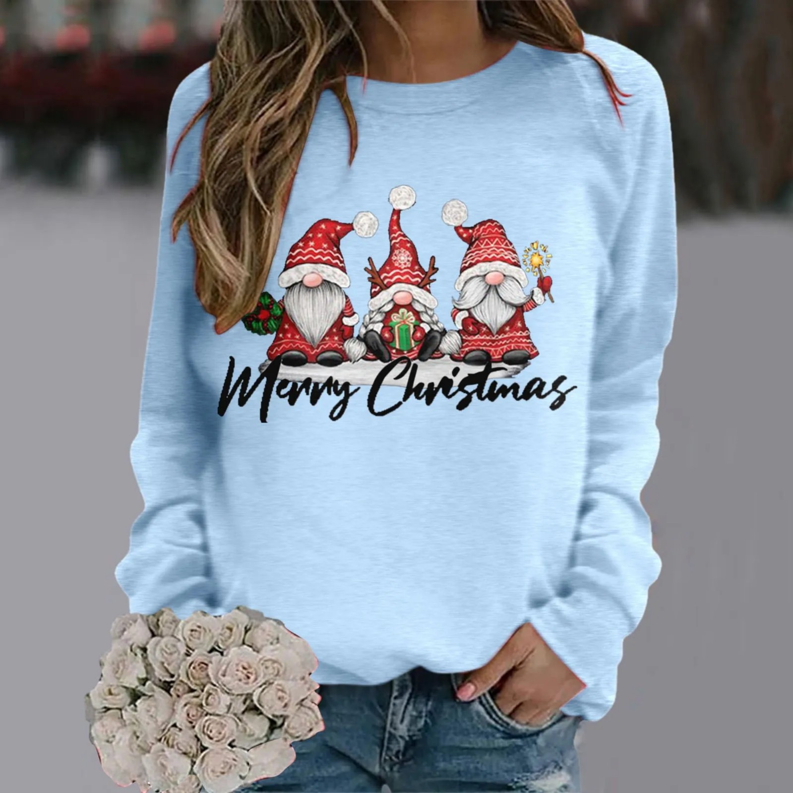 Women's Cartoon Winter Animal Print Crewneck Sweatshirt