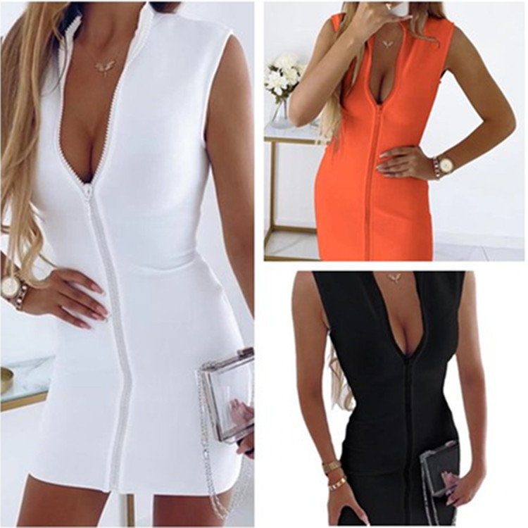 High Neck Sleeveless Bodycon Mini Dress with Zipper