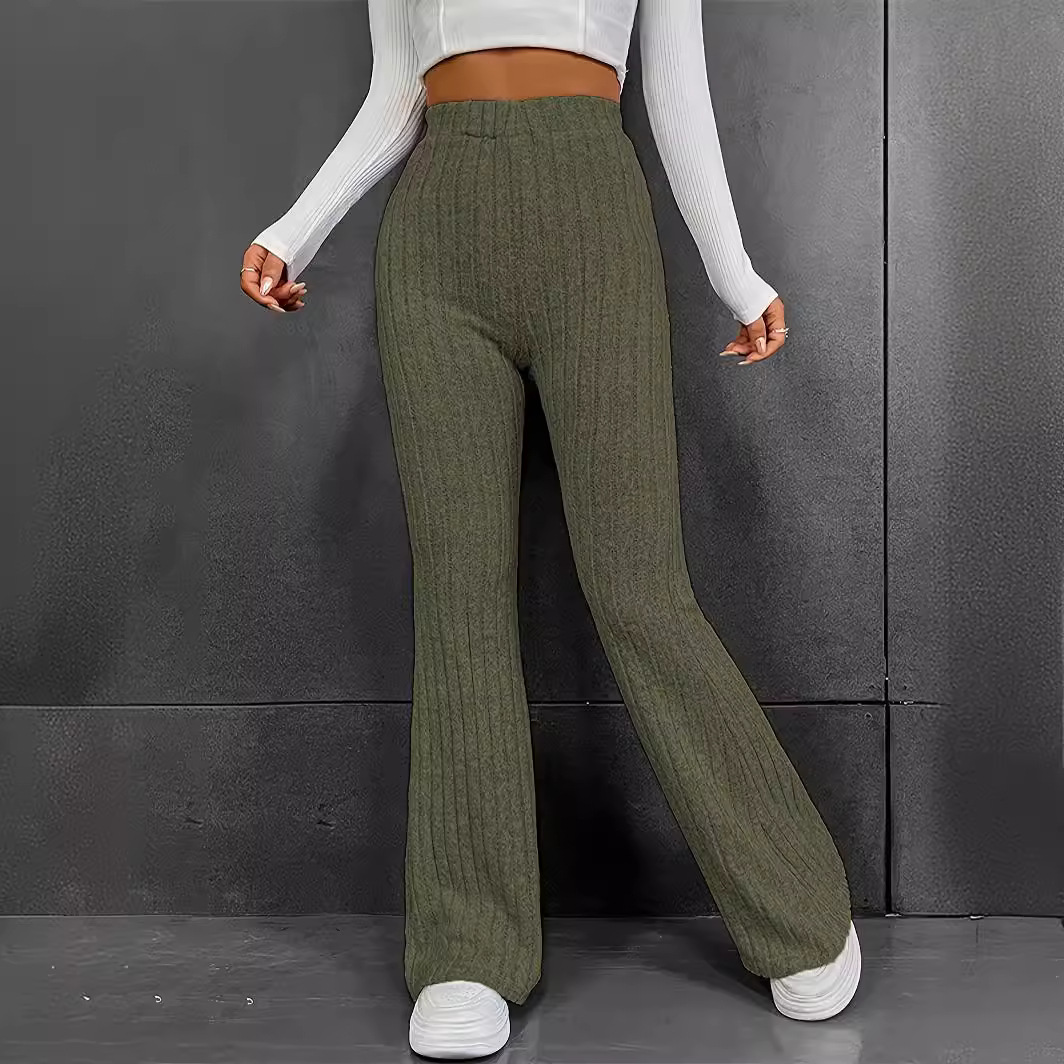 Women's High-Waist Flare Pants Slimming Solid Color Casual Long Trousers