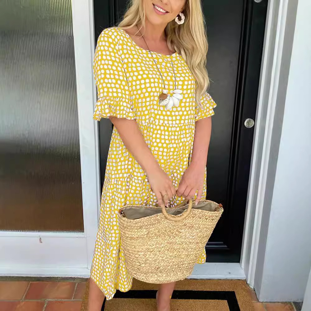 Women's Summer Round Neck Printed Short Sleeve A-Line Dress