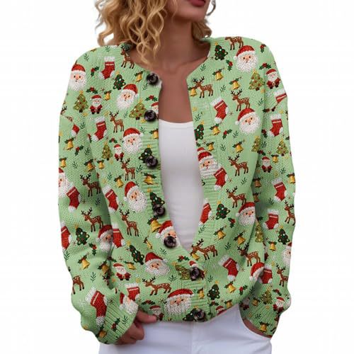 Women's Christmas Snowman Tree Print Button Cardigan