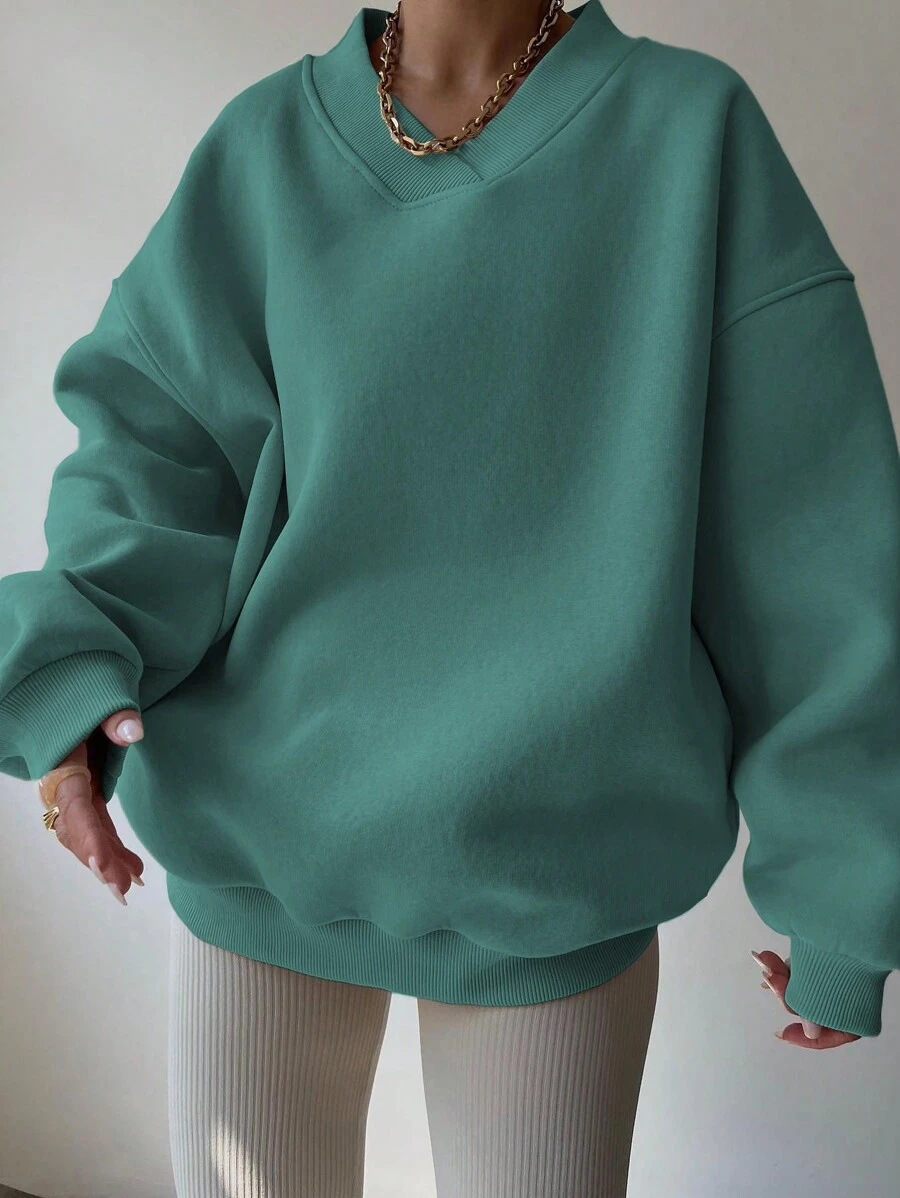 Women's Casual Solid Color Long Sleeve Crewneck Sweatshirt Loose Plus Size Pullover