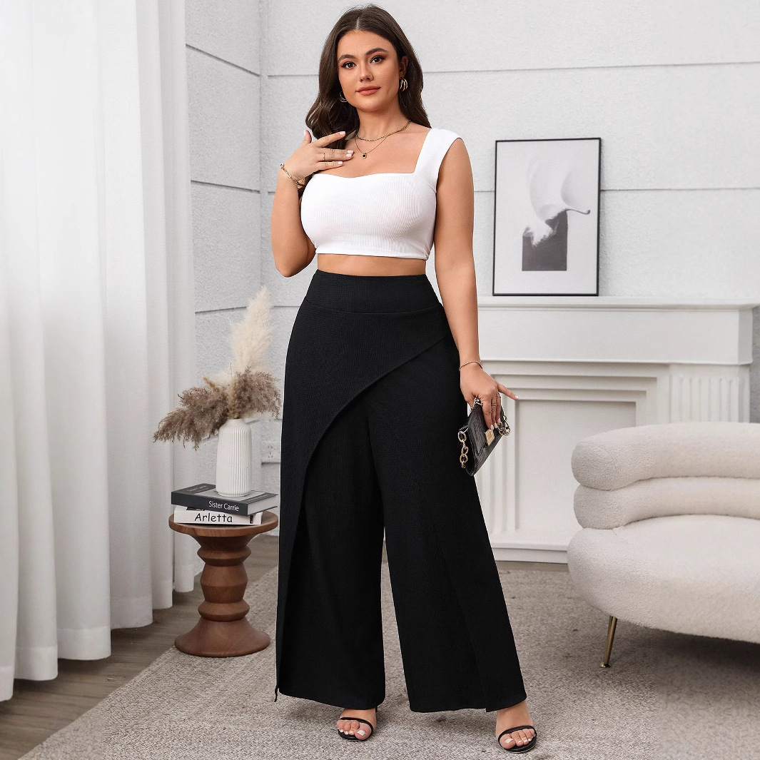 Women's Solid Color Loose Wide-Leg Pants High Waist Cropped