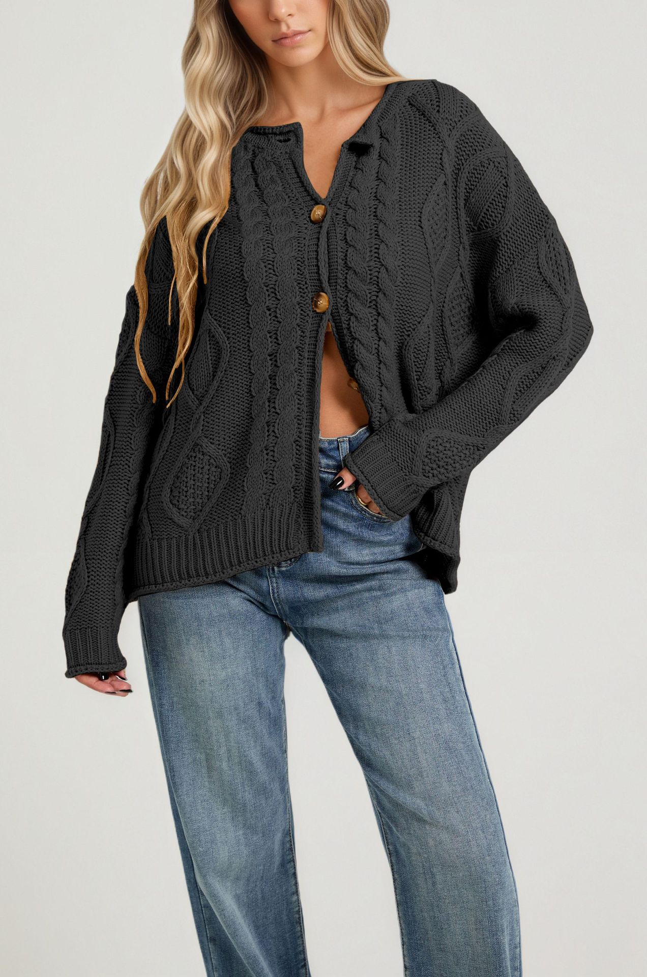 Women's Cable Knit Long Sleeve Cardigan Sweater Coat