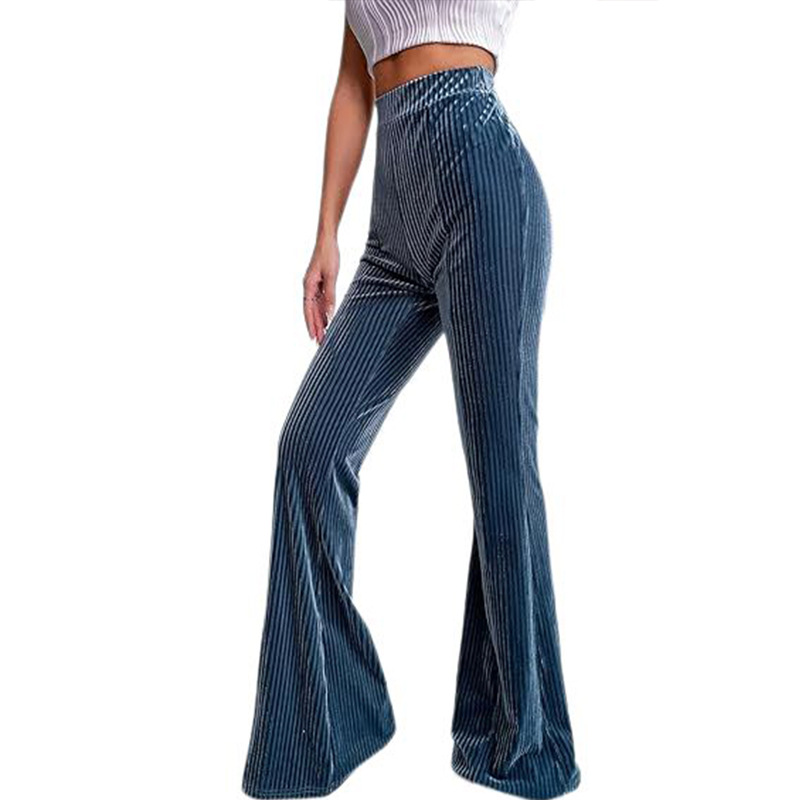 High-Waist Corduroy Flare Pants Solid Casual Women's