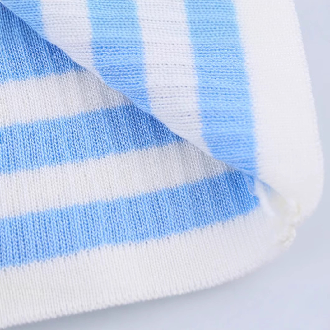 Sweet Three-Button Striped Knit Pullover