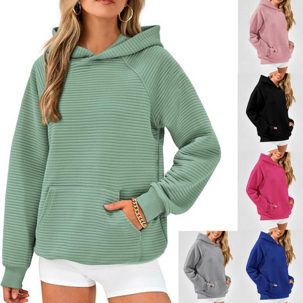 Striped Hooded Pullover Sweatshirt with Big Pocket