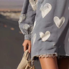 Retro Heart Print Collared Gray Denim Mini Skirt