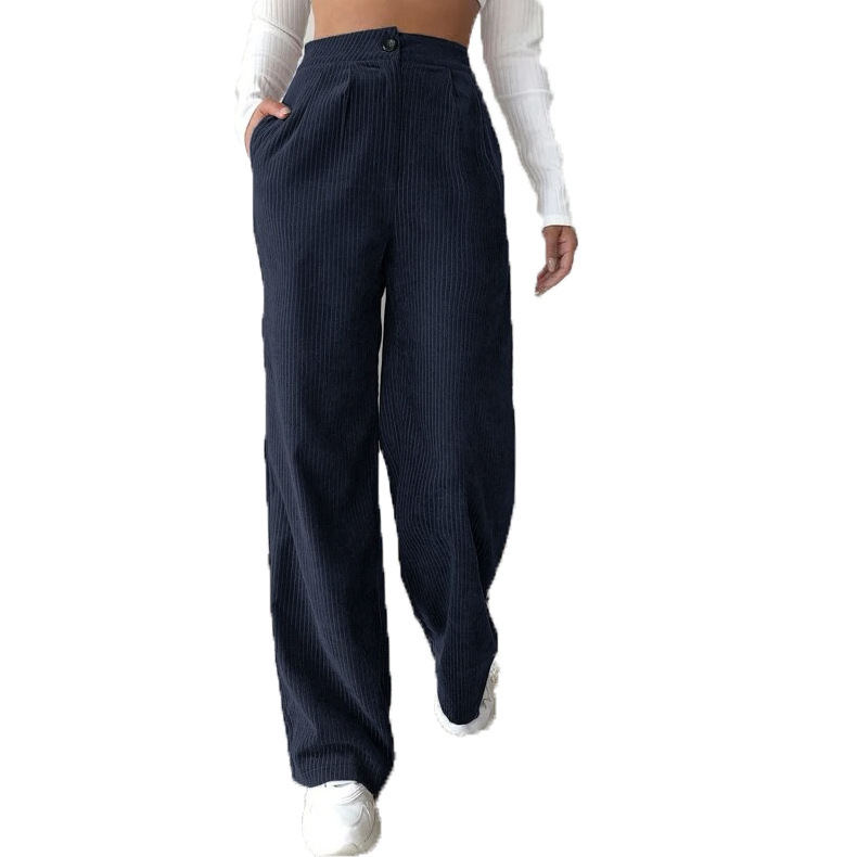 Women's High-Waist Corduroy Straight-Leg Pants Solid Color Casual Trousers