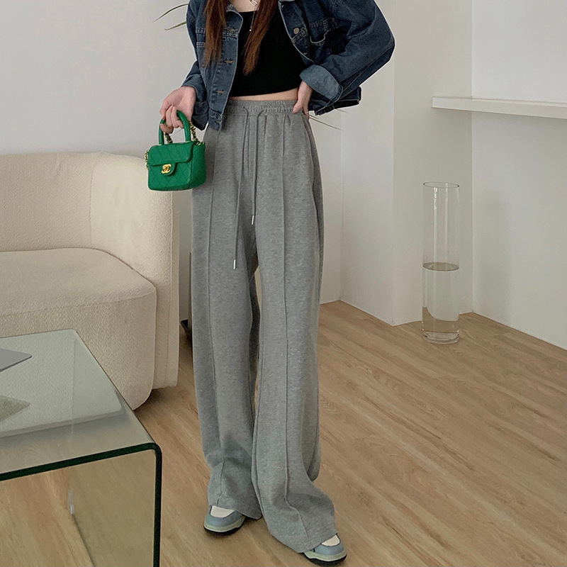 Black High-Waist Wide-Leg Sweatpants for Women, Loose Casual Korean Style