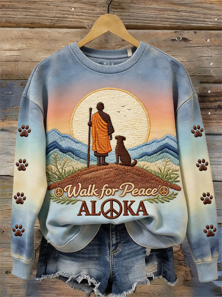 Women's Light and Peace Walking Print Crewneck Sweatshirt