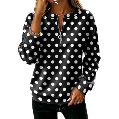 Polka Dot Print Half-Zip Stand Collar Hoodie for Women
