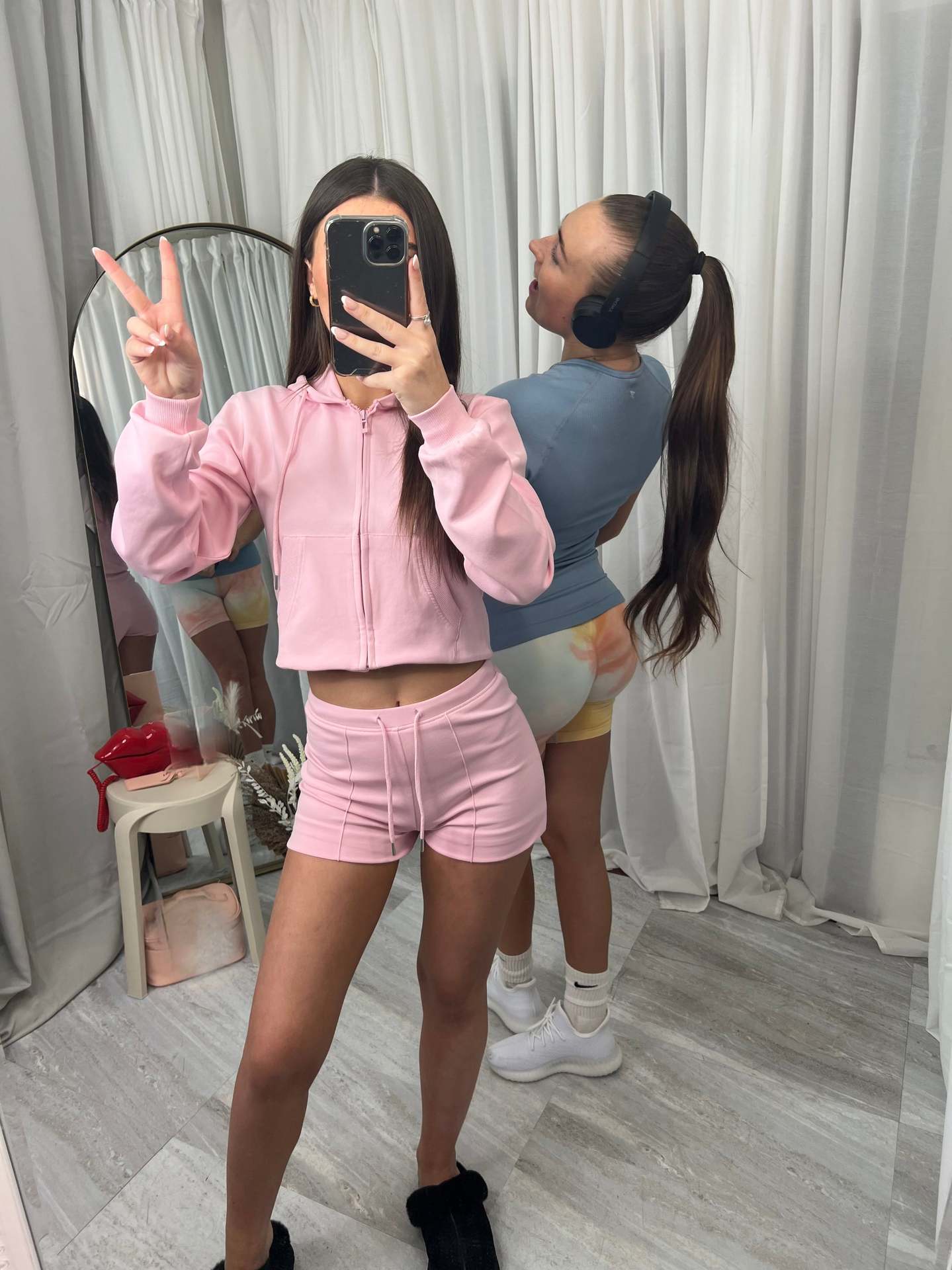 Women's Hooded Sweatshirt and Shorts Two-Piece Casual Set with Large Pockets