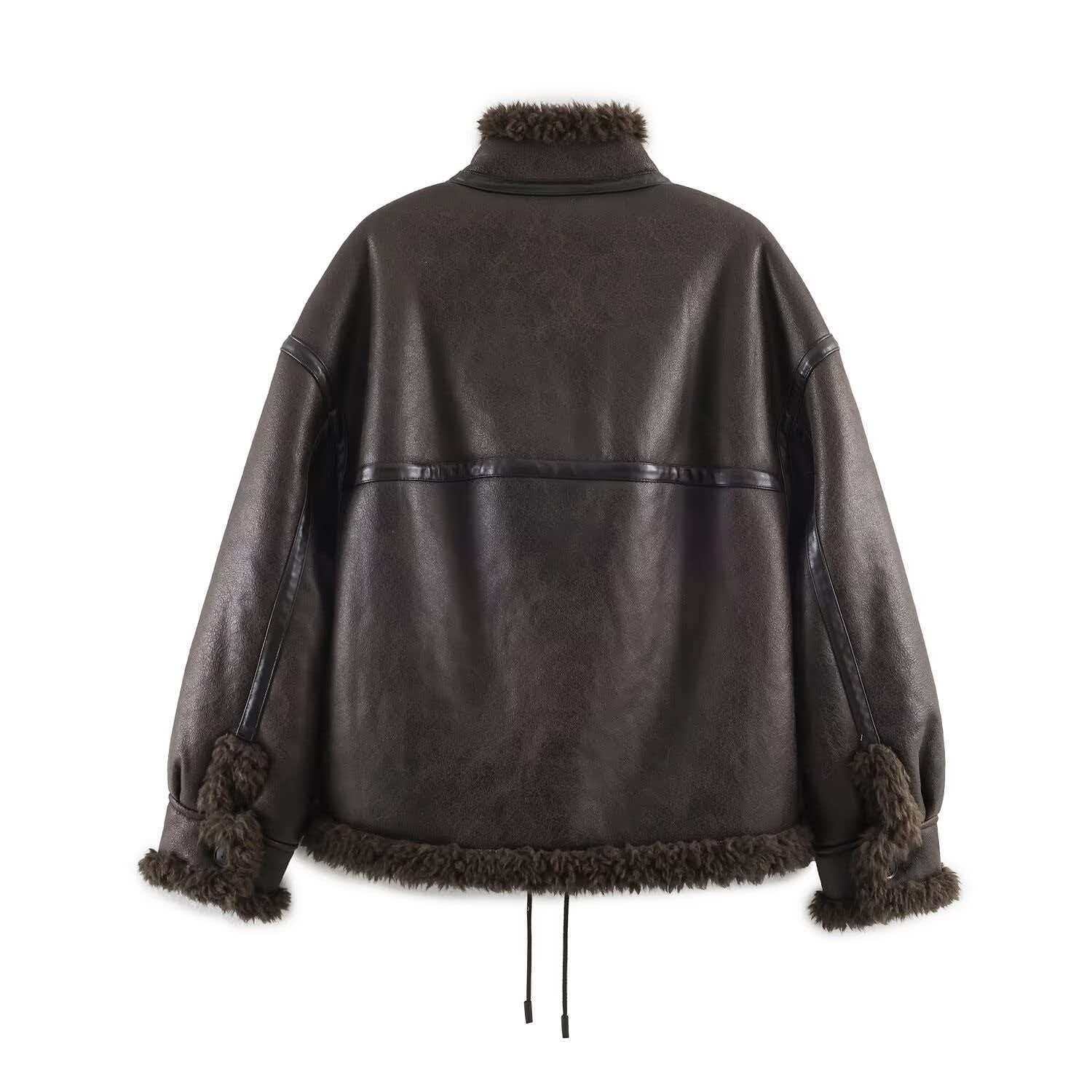 Women's Reversible Bomber Jacket Vintage Stand Collar Winter Coat