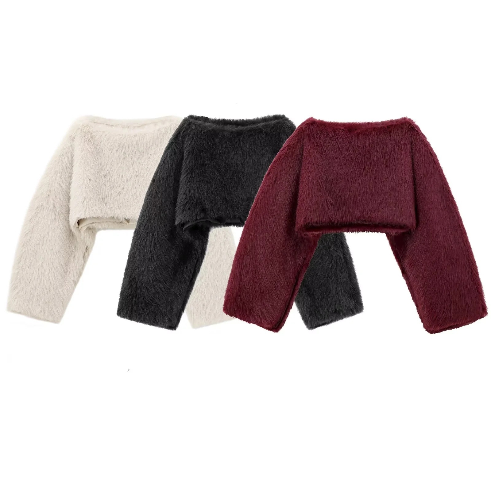 Women's Faux Fur Short Pullover Top Crewneck