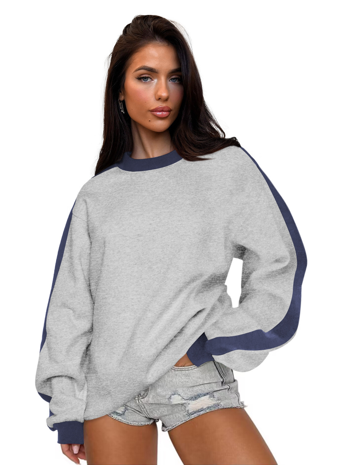 Women's Color-Block Crewneck Pullover Long-Sleeve Sweatshirt