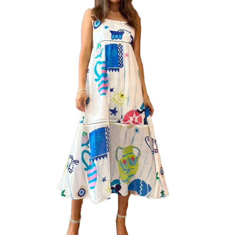 Women's Printed Sleeveless A-Line Maxi Dress