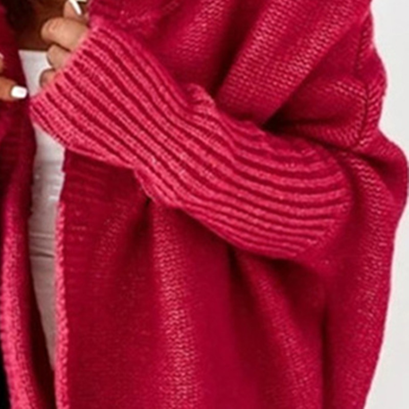 Hooded Knit Cardigan with Batwing Sleeves and Back Panel