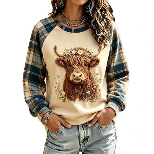 Women's Farm Cow Head Print Casual Sweatshirt