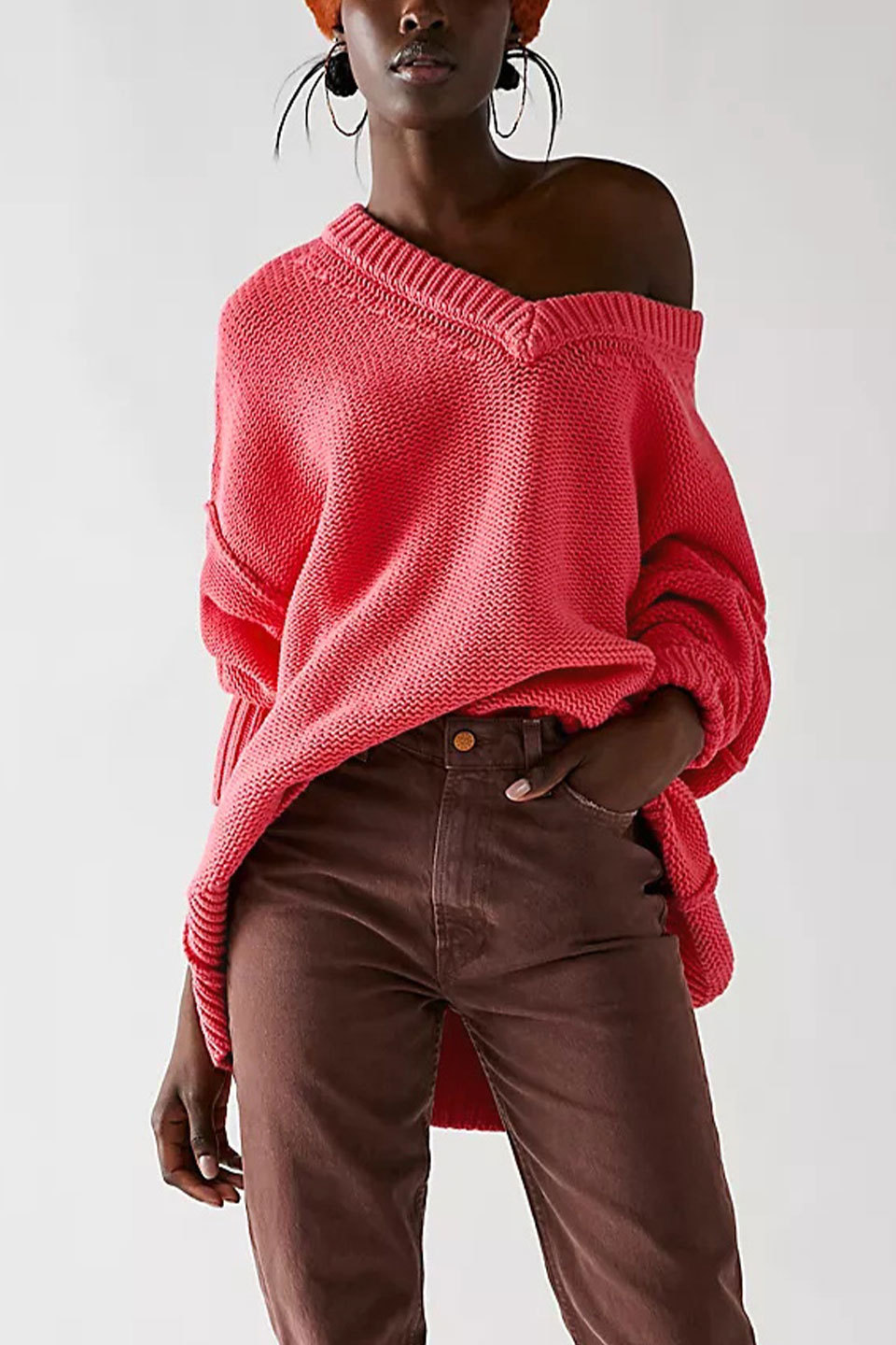 V-Neck Loose Knit Pullover Sweater