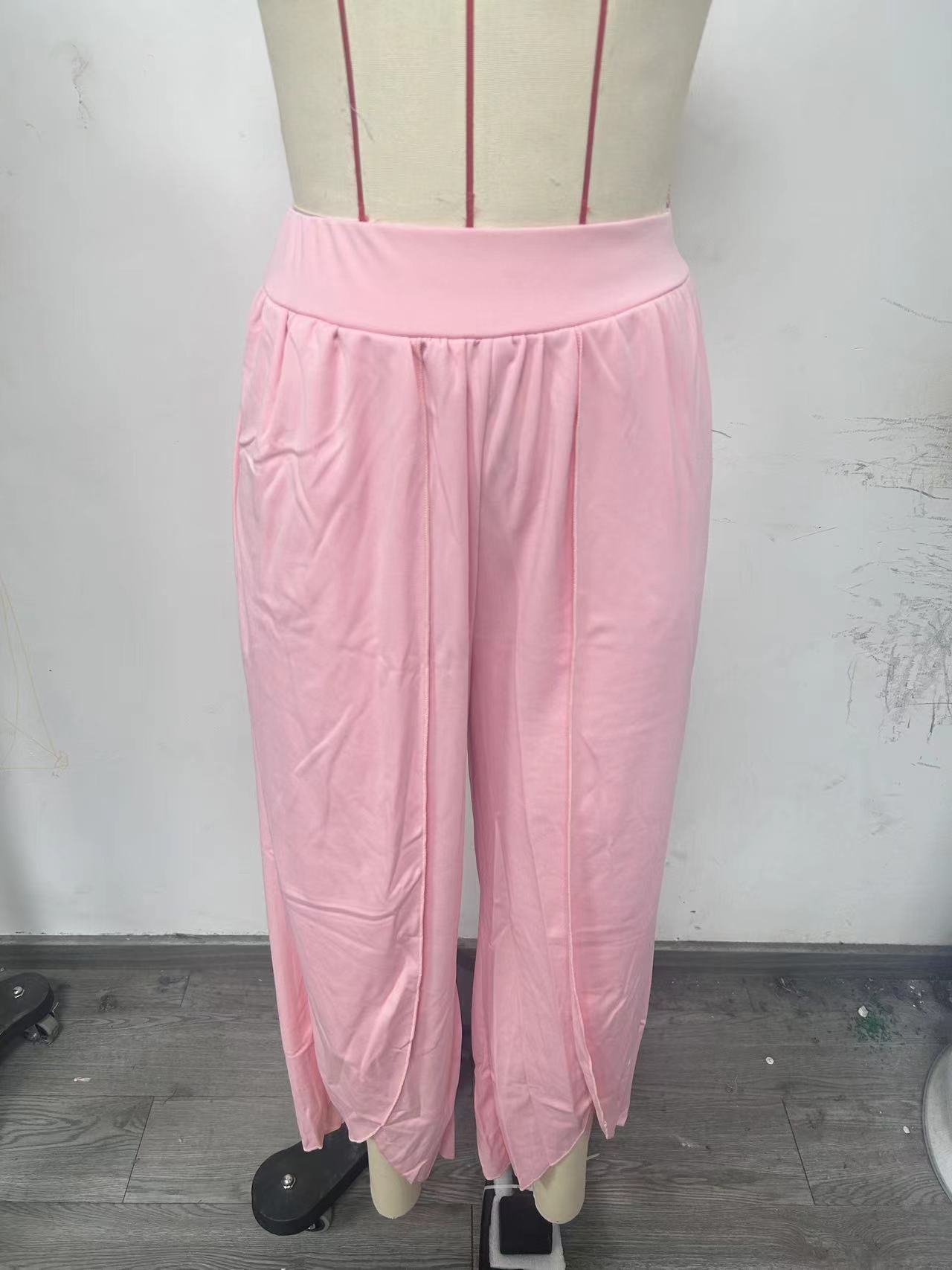 High-Waist Wide-Leg Yoga Pants with High Slit