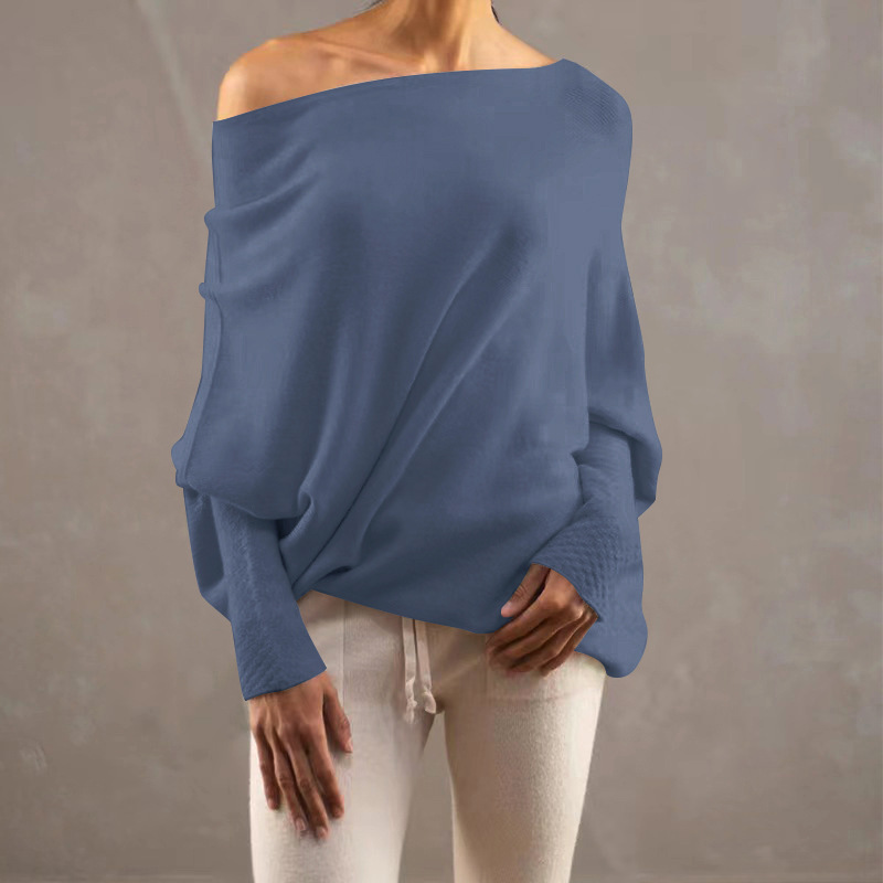 Women's Off-Shoulder Knit Pullover Sweater with Batwing Sleeves