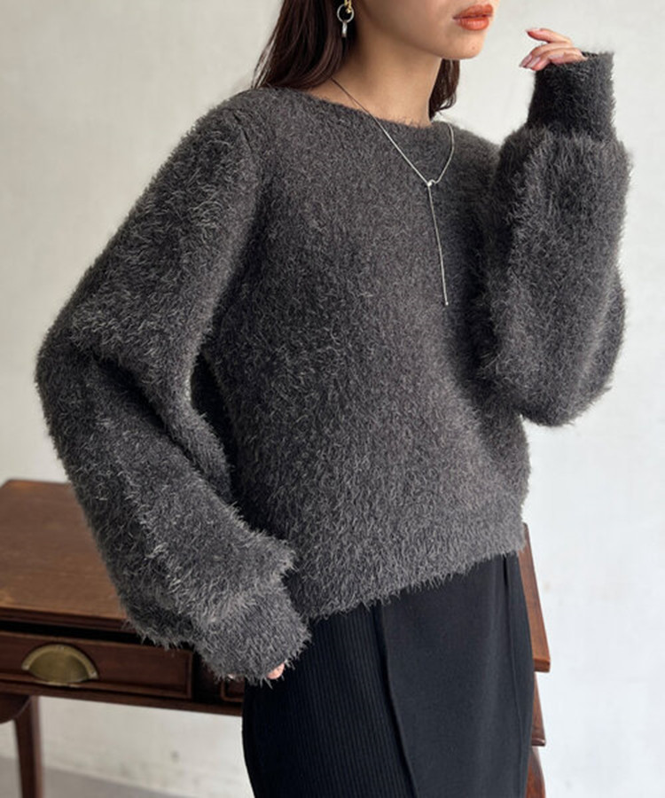 Faux Mink Fleece Crewneck Sweater Women's Fuzzy Long Sleeve Pullover Knit Top