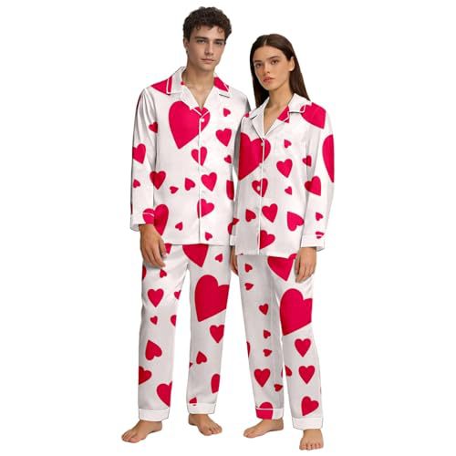 Cuban Collar Heart Print Long Sleeve Women's Set