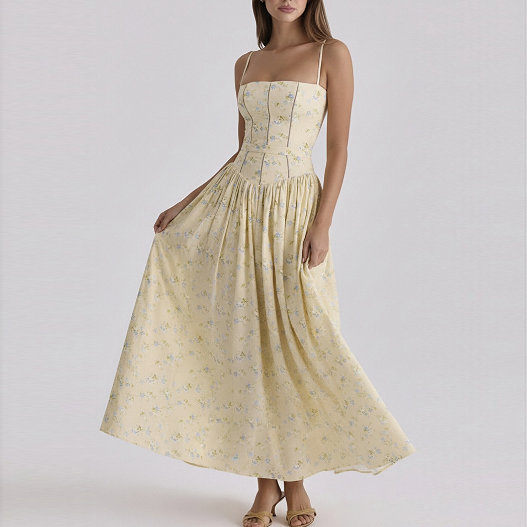 Floral Print High-Waist Sleeveless Slip Dress