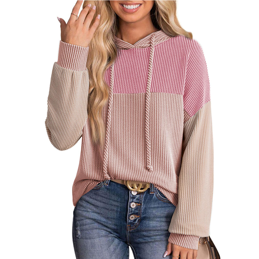 Color-Block Twist Stripe Long-Sleeve Hooded Sweatshirt