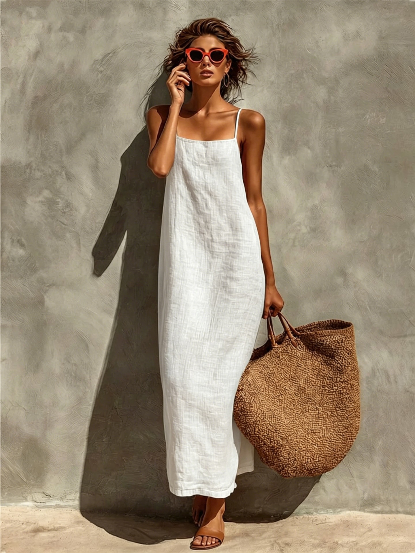 Women's Solid Color Sleeveless Midi Dress Casual Loose Fit