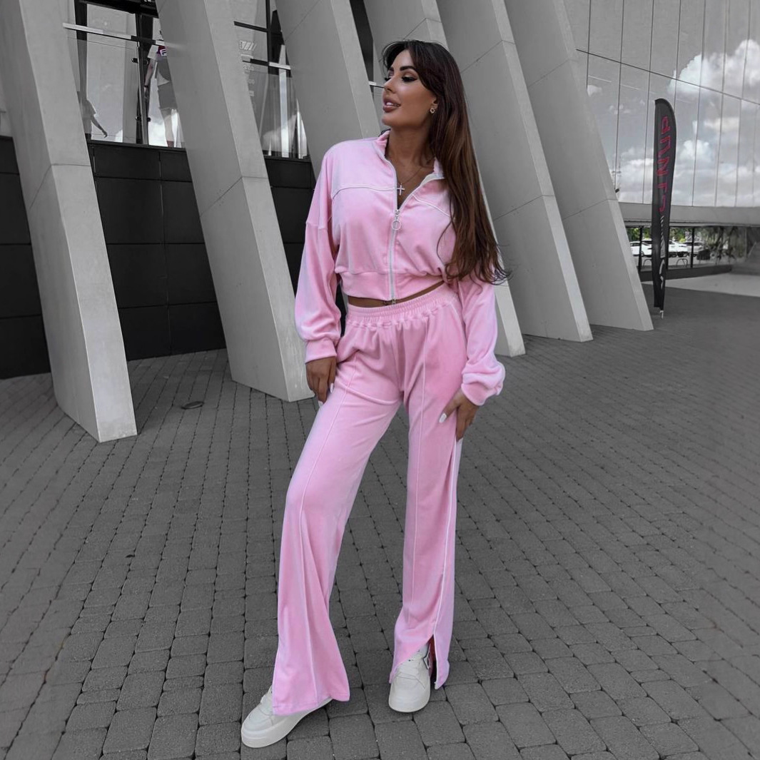 Women's Casual Two-Piece Set Long Sleeve Cardigan Sweatshirt & Striped Pants