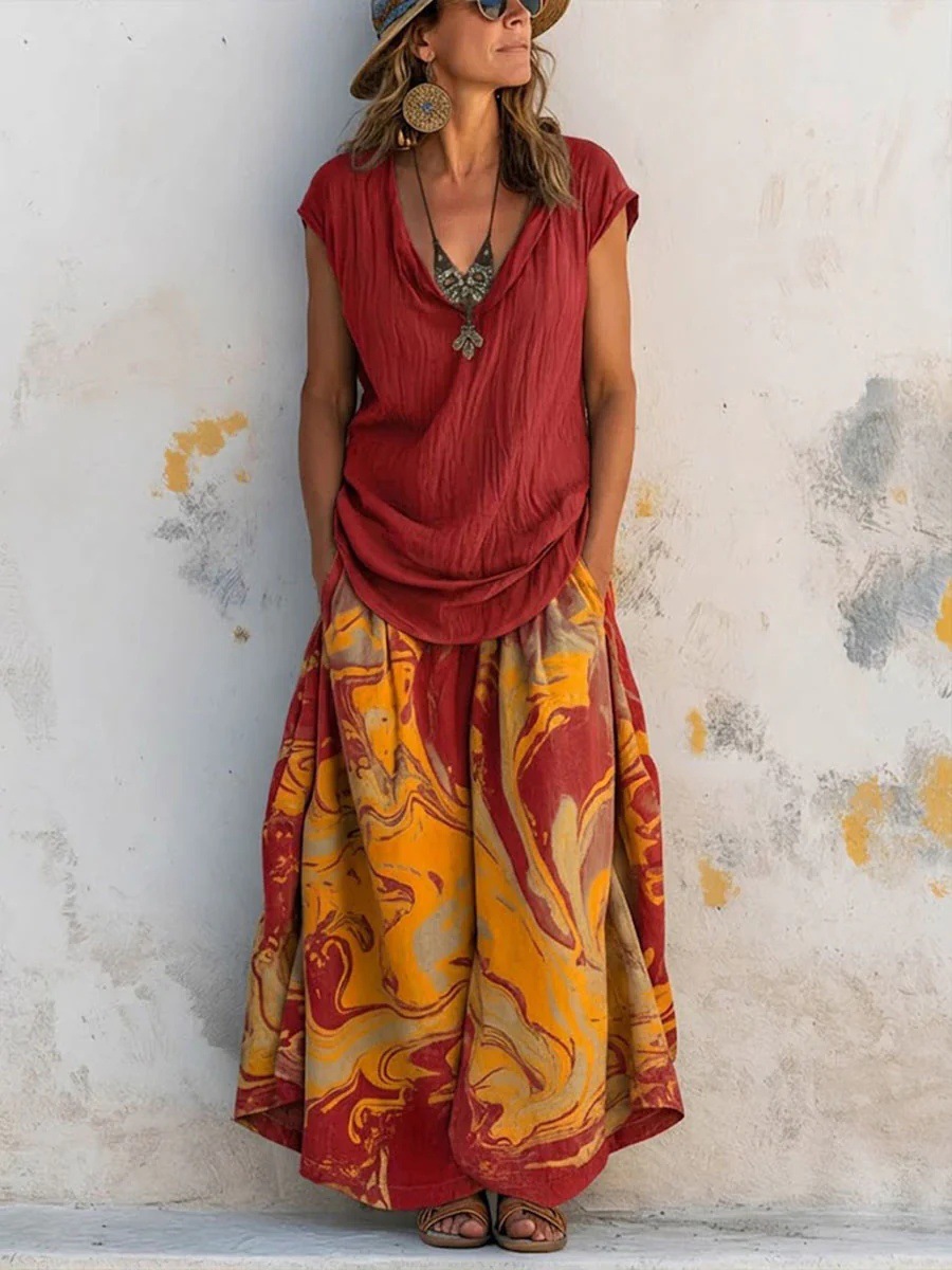 Women's Printed Tank Top and Wide-Leg Pants Two-Piece Set