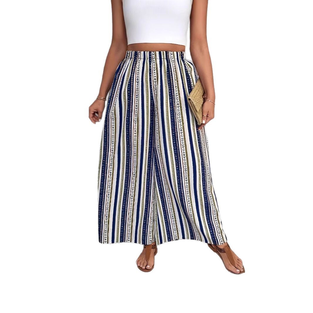 Women's Wide-Leg Printed Pants High Waist Casual
