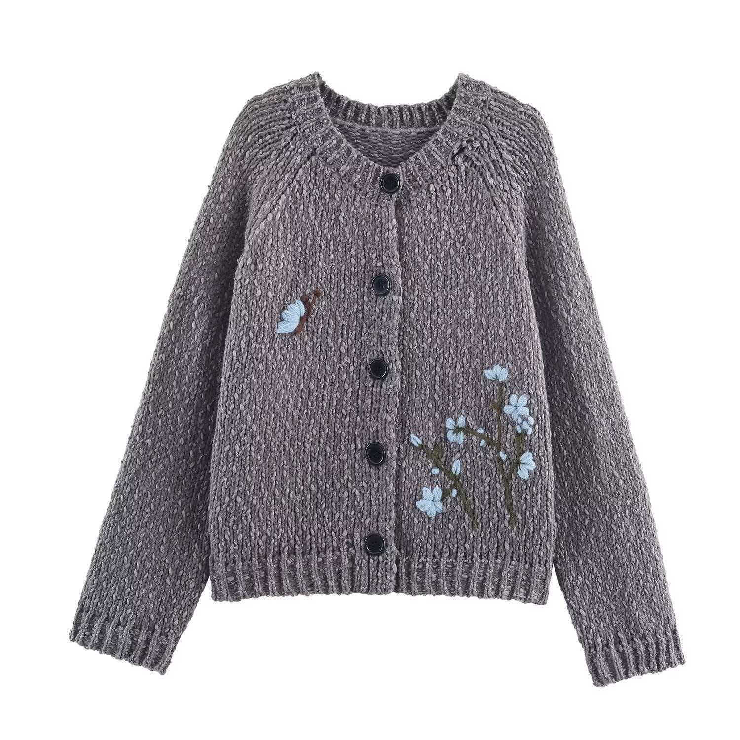 Women's Embroidered Floral Knit Cardigan