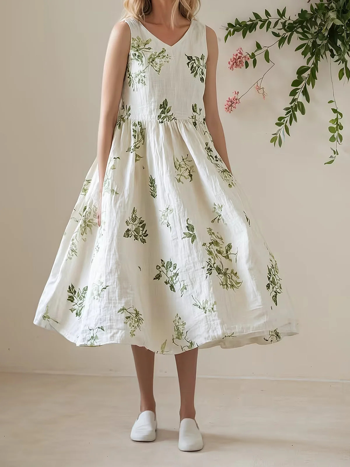 Plus Size Sleeveless Floral A-Line Midi Dress