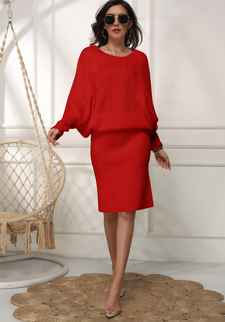 Plus Size Batwing Sleeve Long Knit Sweater Dress