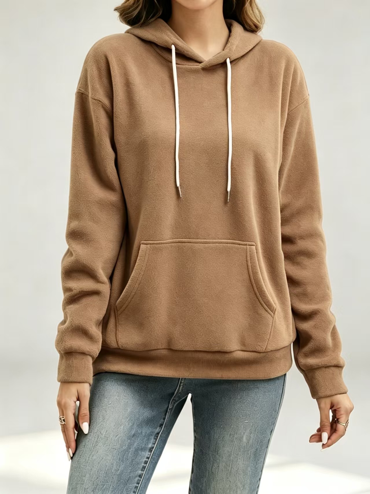 Women's Casual Loose Solid Hooded Kangaroo Pocket Sweatshirt Long Sleeve